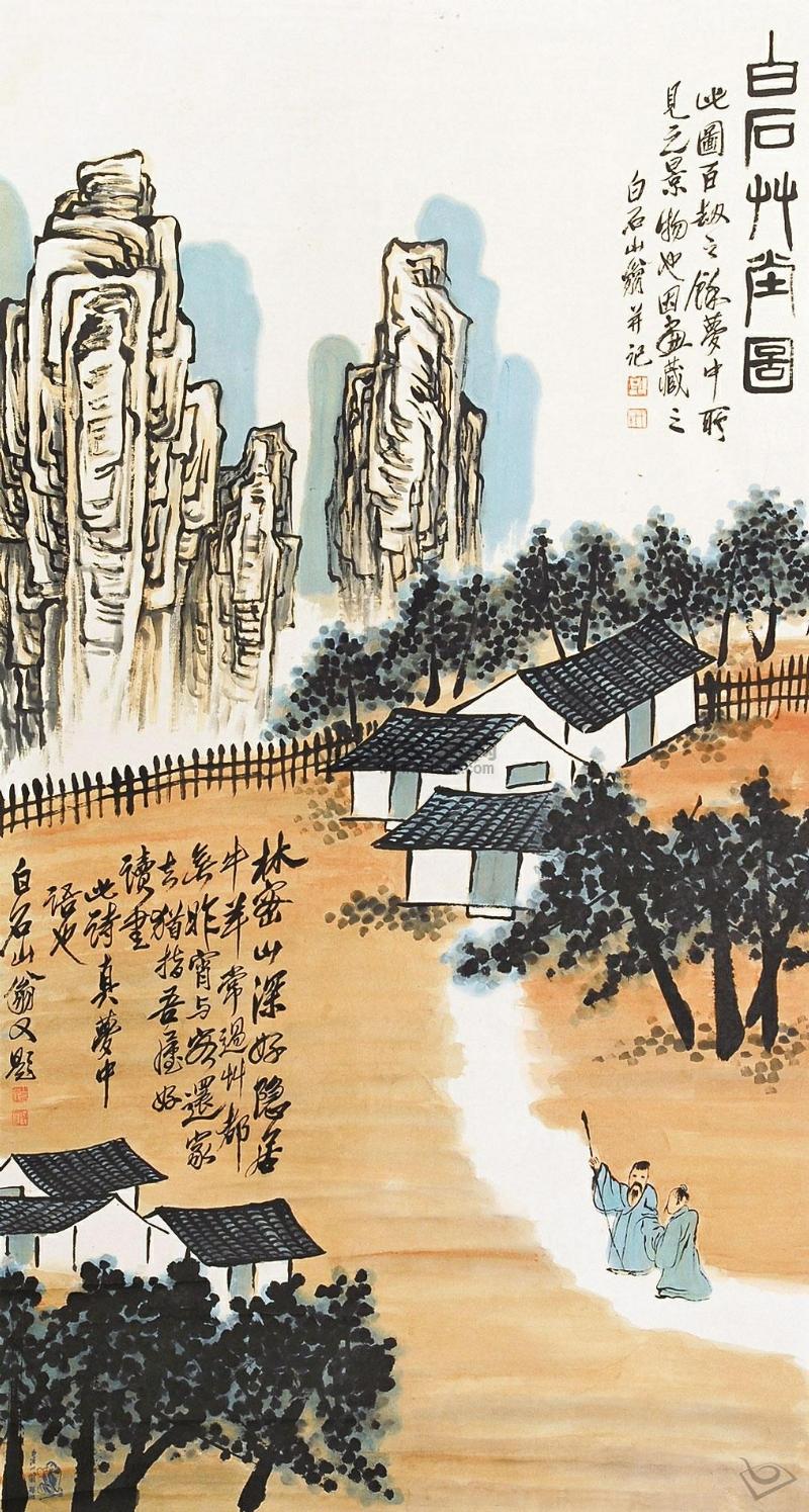 白石草堂图 立轴 设色纸本